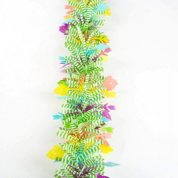 Green Fringe Garland with Colorful Eggs & Metallic Easter Eggs for Mantle & Tree Decor, Indoor/Outdoor