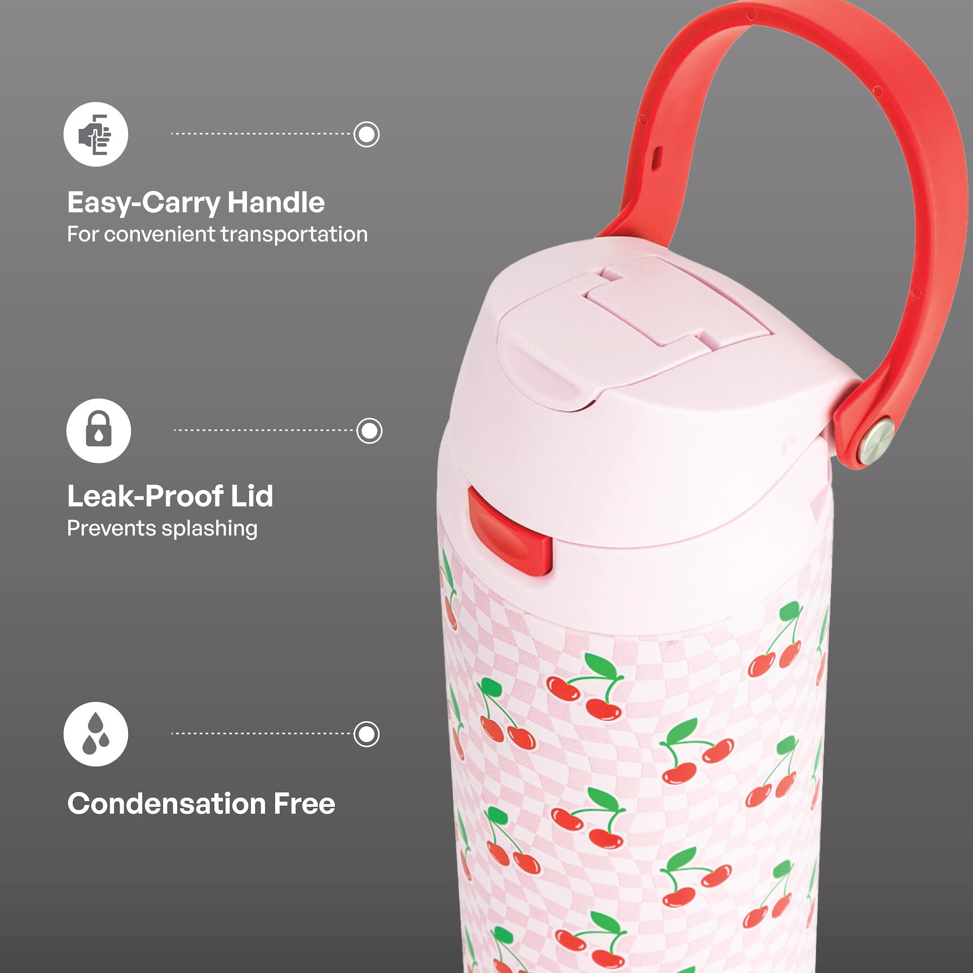 TAL 24oz Stainless Steel 2-in-1 Water Bottle with Straw and Chug Lid, Cherry