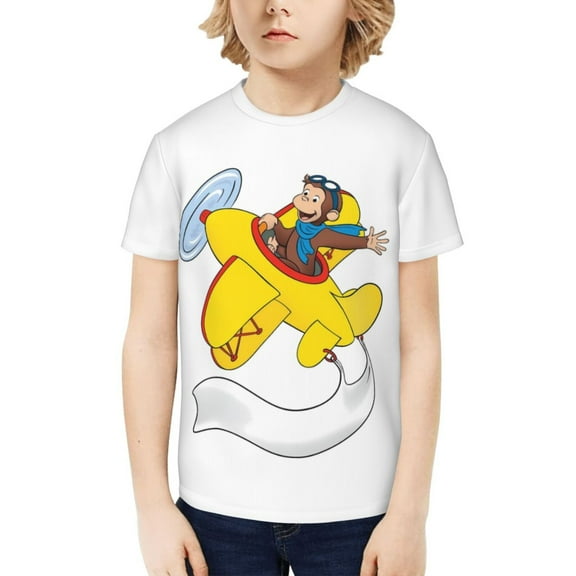 Curious George Shirt Kids 3D Printing Cartoon T Shirts Crewneck Short Sleeve Shirts Tee Gifts for Boys and Girls