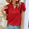 thumbnail image 5 of WIZUTIZ Tops Women's Fluffy Breathable Plus T-shirt V-Neck Ladies Shirts Loose Fit Solid Plus Size Tee Retro Cozy Style Tunics Blouse Tops Trendy Fashion Short Sleeve Tshirts Tshirt Red, 5 of 6