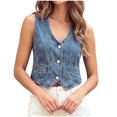 thumbnail image 3 of Tqcoqu Womens Summer Cropped Denim Vest, V-Neck Crop Western Jean Vest Top for Women Country Trendy Outfits, 3 of 6