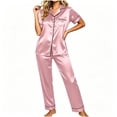 thumbnail image 2 of CAZOFW Womens Pjs,Satin Button up Short Sleeve Top Long Pants Set,Silky Lounge Sleepwear Sizes M-5X, 2 of 5