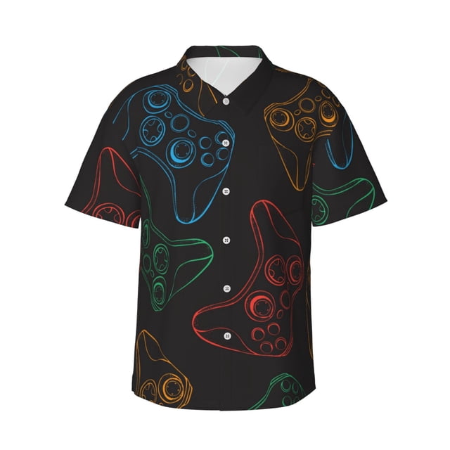 Balery Gamepad Joystick Game Camisas hawaianas de manga corta para hombre, camisas playeras de corte holgado, camisas de vacaciones con botones,Medium