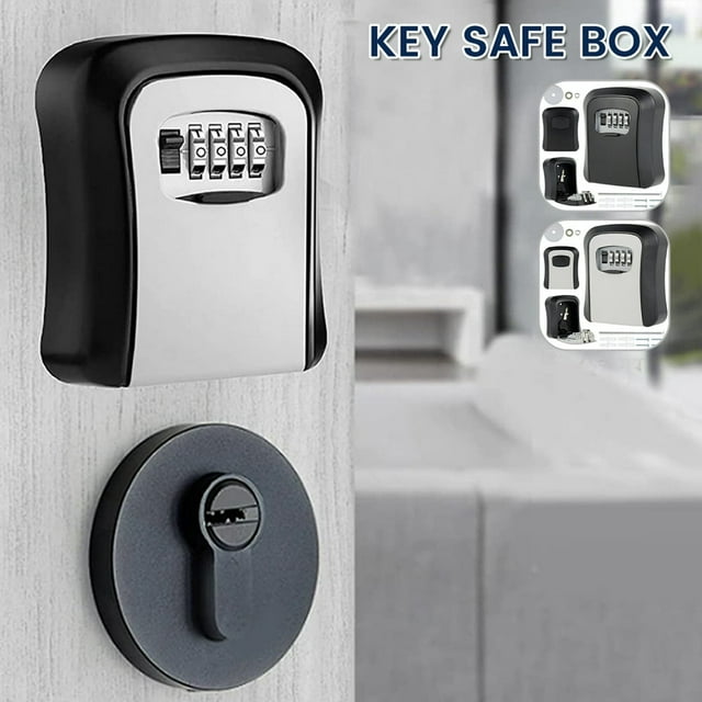 MesaSe Key Safe Box Wall Mounted Outdoor Key Lock Box 4 Digit Combination Key Storage Box For Home Indoor Outdoor(Grey)