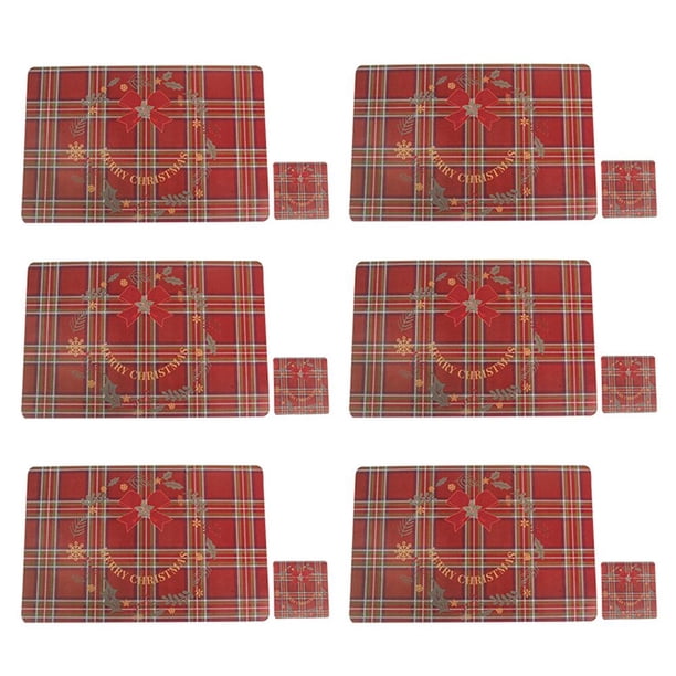 Manteles Individuales Y Posavasos De Mesa Antideslizantes De Pvc Para Navidad, 12 Uds., Decoración Navideña Que No Mancha Cateissary HA042663-03