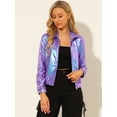 thumbnail image 2 of Chaquede chándal pamujer Chaquemetálide manlarbrillante holográficon cremalleen parte delanteAzul PúrpuXXL, 2 of 7