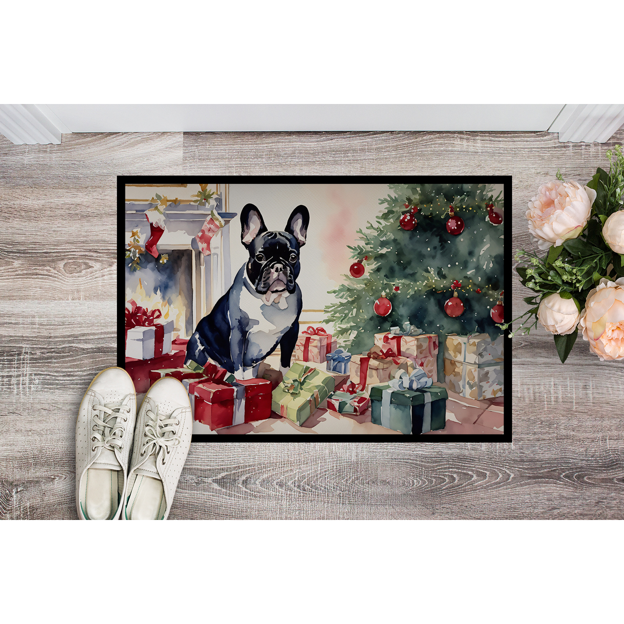 Carolines Treasures DAC2659MAT 0.15 x 18 x 27 in. French Bulldog Cozy Christmas Doormat