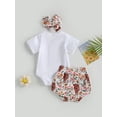 thumbnail image 4 of Bagilaanoe 3pcs Newborn Baby Girl Short Pants Set Short Sleeve Letter Print Romper Tops + Shorts + Headband 3M 6M 12M 18M Infant Casual Summer Outfits, 4 of 8