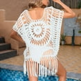 thumbnail image 5 of Beach Crochet Dress, Womens Bathing Suit Tassels Cover UpS, Swimwear Knit Coverup, Ladies Summer Outfit Family Matching Outfits White One Size, 5 of 7
