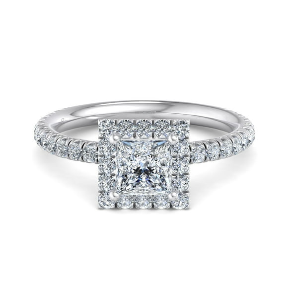 Kiva Jewel 1.77 Ct Princess Cut Lab Created Diamond Halo Engagement Ring - 14K White Gold Plated Ring for Women - Proposal Jewelry - Stunning Wedding Ring for Her - Gift for Special Moments