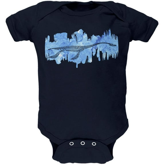 Dinosaur Fossil Plesiosaurus Soft Baby One Piece Navy 0-3 M