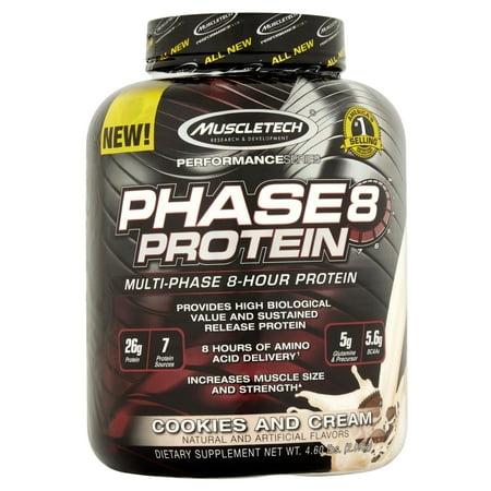Diet Bar Cookie - MuscleTech Active Nutrition Performance Series Phase8 Diet & Weight Management Protein Cookies & Cream Powder, 4.60 lb