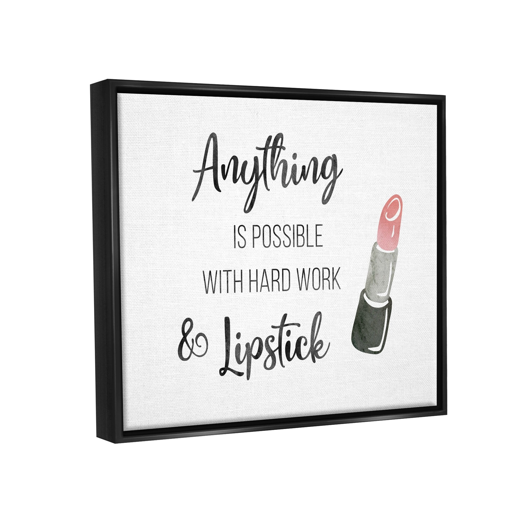 Stupell Industries Anything Possible With Lipstick Glam Makeup Inspiration Graphic Art Jet Black Floating Framed Canvas Print Wall Art, Design by CAD Designs
