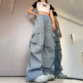 thumbnail image 1 of Pantalones casuales americanos de verano para mujer, pantalones anchos con cintura alta y tubo recto, 1 of 5