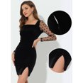 thumbnail image 2 of INSPIRE CHIC Robe Moulante Courte en Velours pour Femme à Encolure Carrée Transparente à Manches Longues Extensible Noir TG, 2 of 4
