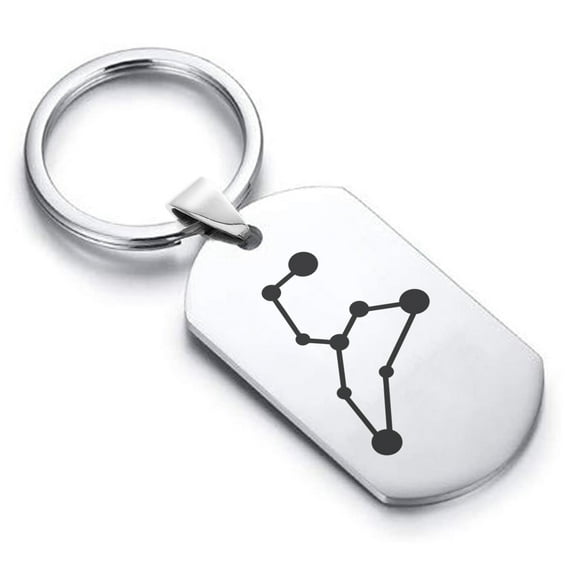 Stainless Steel Leo (Lion) Astrology Constellation Dog Tag Keychain Circle Ring