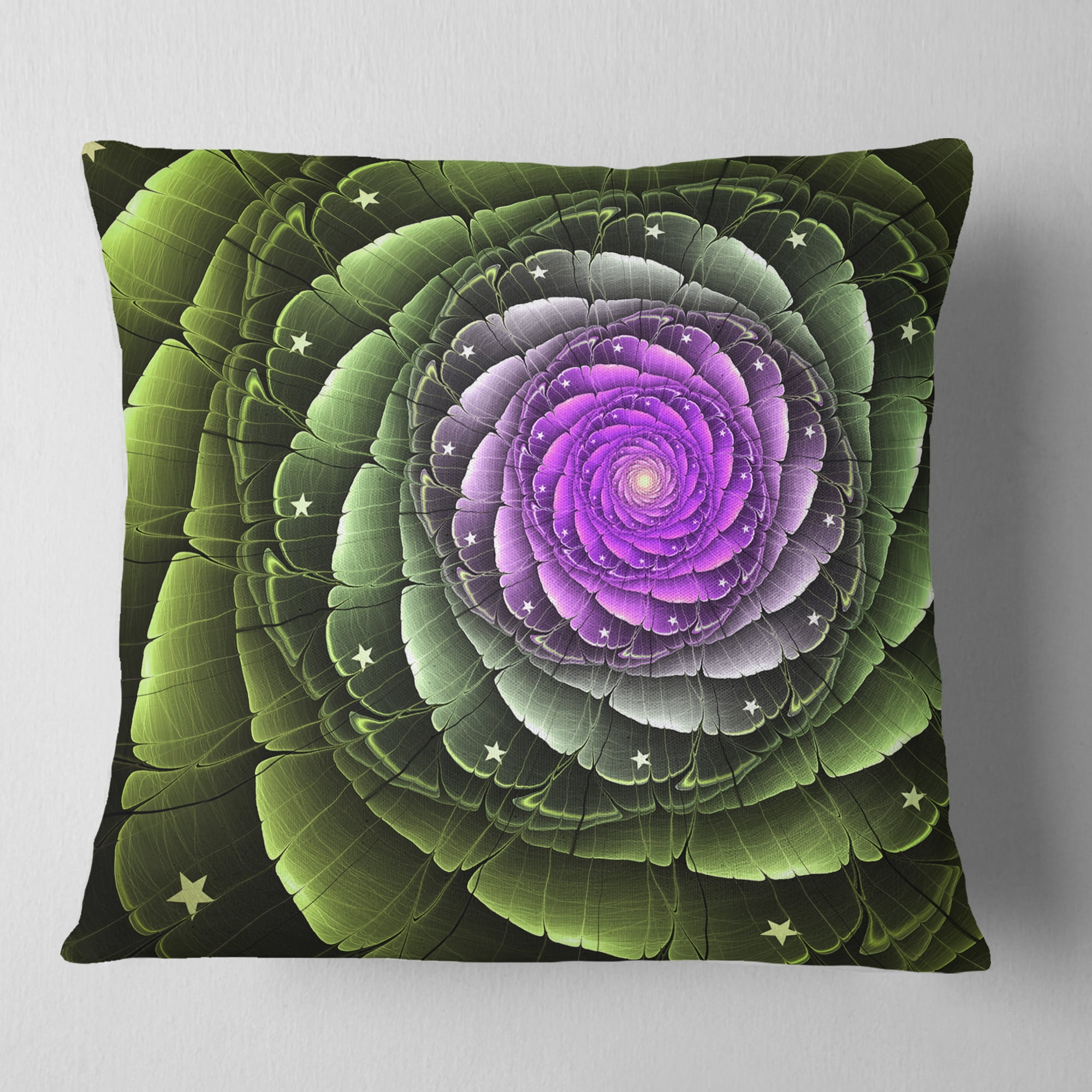 Designart Lush Green and Purple Fractal Flower - Floral Throw Pillow - 18x18
