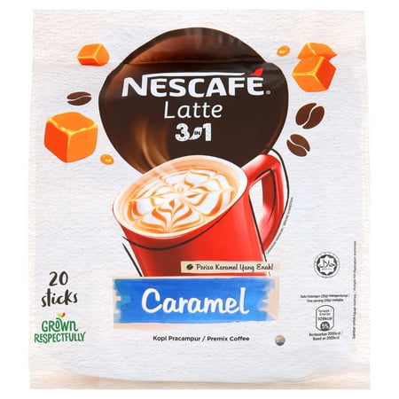 Nescafe 3 in 1 CARAMEL Coffee Latte - Instant Coffee Packets - Single Serve Flavored Coffee Mix