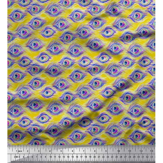 Soimoi Cotton Duck Fabric Peacock Feather Fabric Prints By Yard 56 Inch Wide