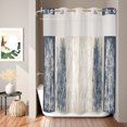 thumbnail image 2 of No Hook Shower Curtain, Navy Blue Wooden Shower Curtains for Bathroom with See Through Top Window, Farmhouse Brown Vintage Distressed Waterproof & Washable Bath Curtain Stall 48"x72", 2 of 9