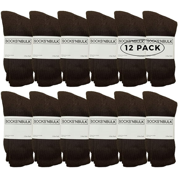 Yacht & Smith 12 Pairs of Women's Classic Crew Socks with Full Cushion Cotton Blend, Sock Size 9-11 (Brown)