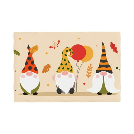 

Table Placemats Set of 6 - Three Gnomes With Balloons 12x18 In Faux Linen Double Heat Resistant Place Mats Cloth Indoor/Outdoor Placemats Washable Table Mats for Dining Kitchen Party