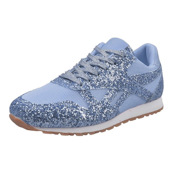 Rokment Glitter Sequin Running Walking Shoes for Women Comfortable Breathable Mesh Sparkly Memory Foam Low Heel Jogging Workout Tennis Sneakers Blue Size 6.5