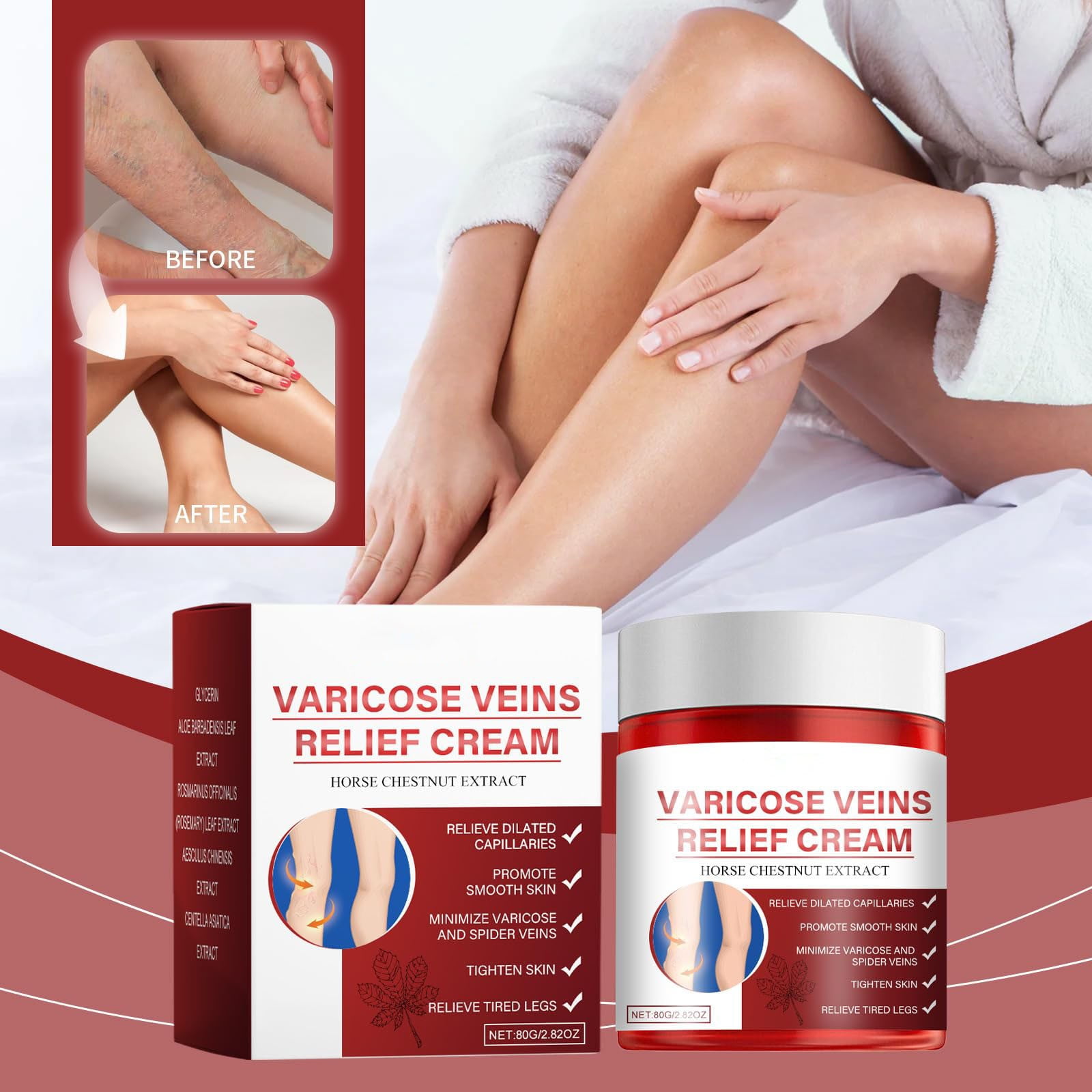 DXOUPM Varicose Vein Cream for Legs Improves Circulation Reduces Spider Veins and Heaviness Soothing Leg 2.82 Oz/80g