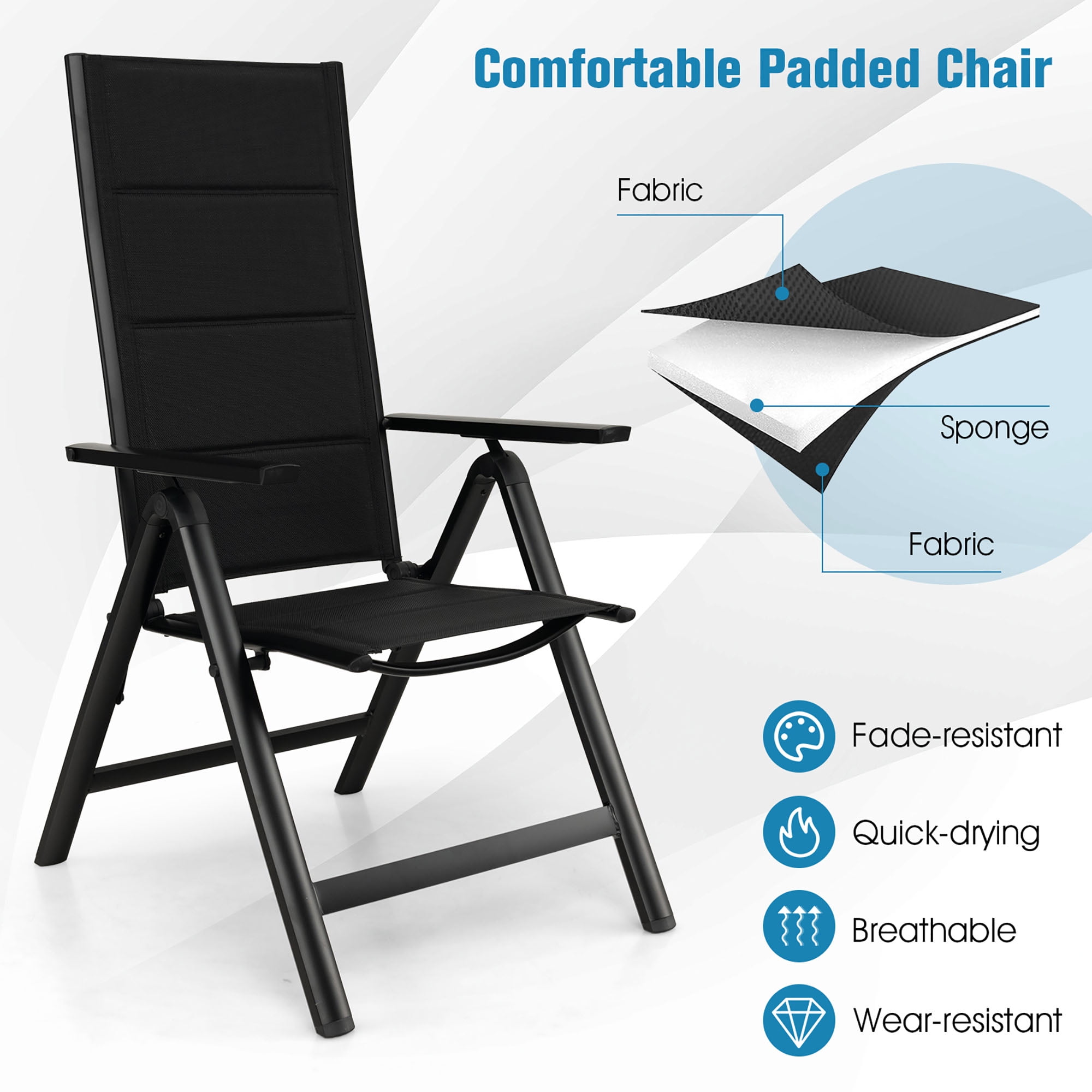 Gymax Patio Folding Chairs Lightweight Outdoor Dining Chairs w/ Padded Seat