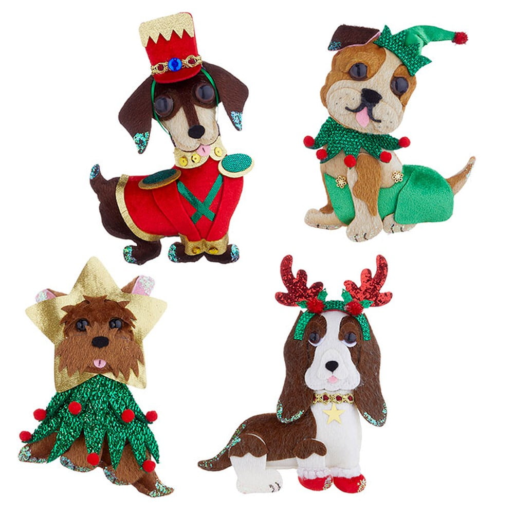 Raz Imports 2020 7.5Inch Christmas Dog Felt Ornament, Assortment of 4