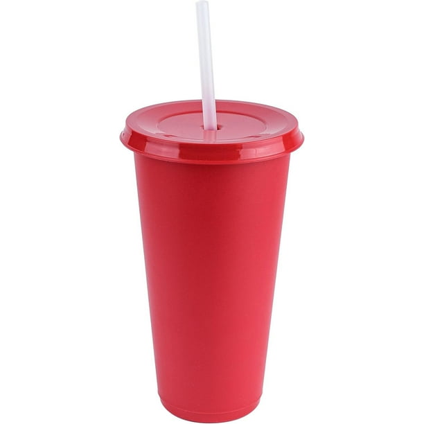 Vasos de plástico con tapa y popote Atmos Homeware Vaso reusable tipo termo 24 Oz Paquete de 50 color Rojo