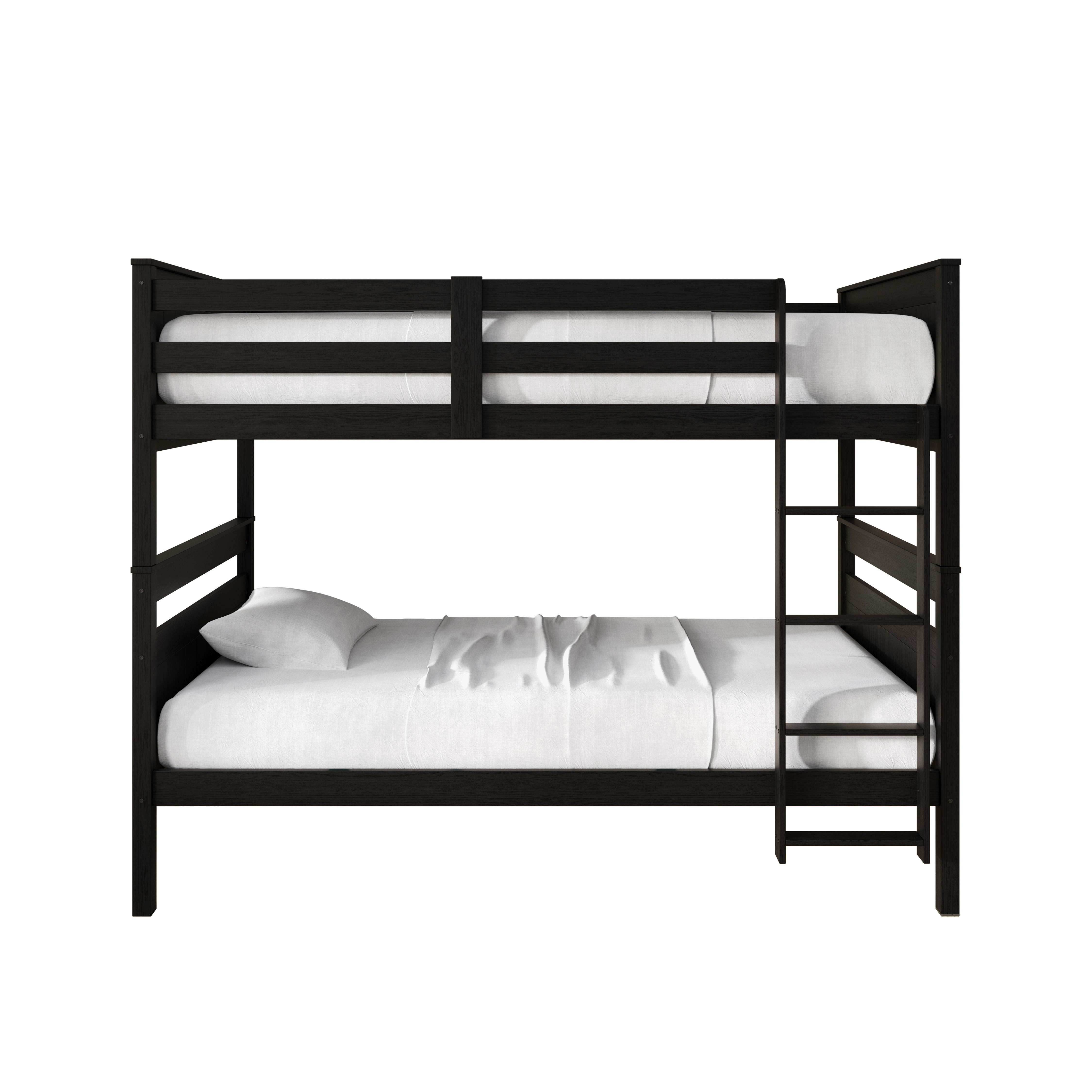 Home Design Lorain Twin over Twin Solid Wood Bunk Bed with Sturdy Guardrails and Ladder, Black, Easy Assembly