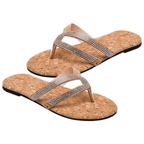 DEEPCRAFF sparkly flat sandals for women Light Brown 1 Pair