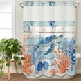 thumbnail image 3 of Sea Turtle Coastal No Hook Shower Curtain with Snap in Liner, Waterproof Fabric Shower Curtains, Summer Beach Coral Nautical Teal Wood Shower Curtain Set Top See Through for Bathroom 48"x72", 3 of 8