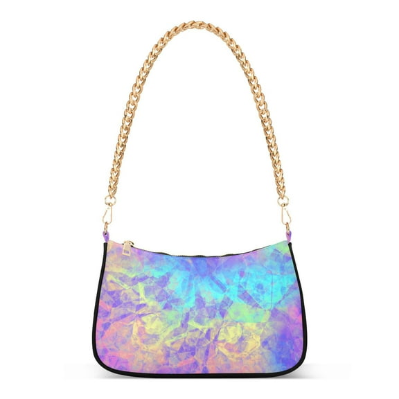 Mottled Rainbow Gradient Womens Chain Shoulder Bag Tote Handbag Clutch Hobo Purse with Zipper for Travel Casual