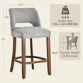 thumbnail image 3 of Usaint Chenille Bar Stools Set of 2, 26.6" Modern Counter Height Barstools, Farmhouse Wooden Kitchen Island Chairs with Hollow-Out Back for Restaurant Kitchen Bar, Gray, 3 of 9