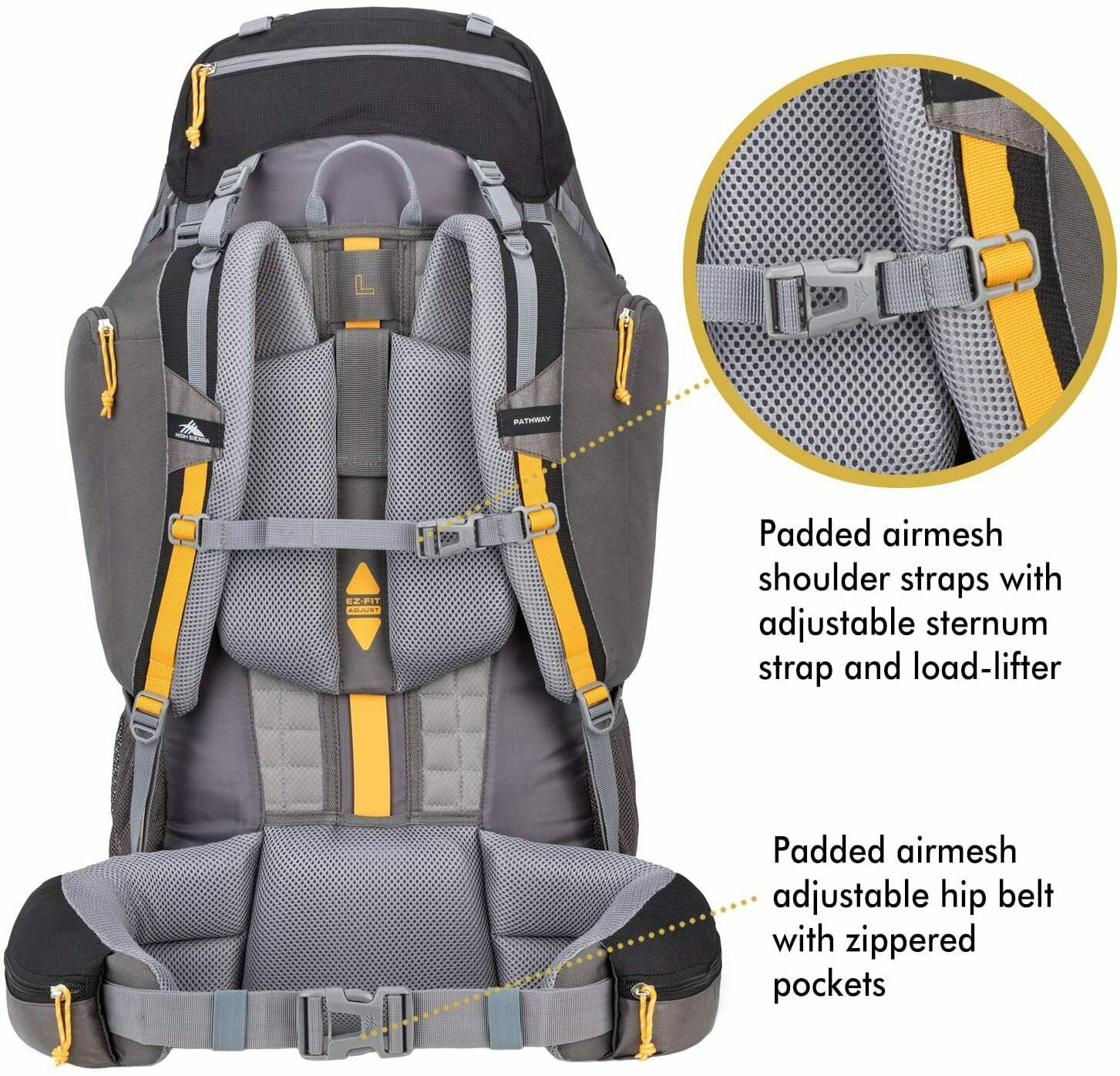 Details about   High Sierra Pathway Internal Frame Hiking Backpack 30L MWT Black/Slate/Gold 