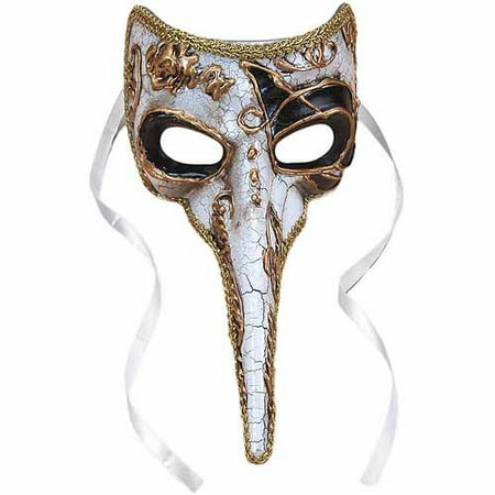 Long-Nosed Black and White Venetian Mask Adult Halloween Costume Accessory