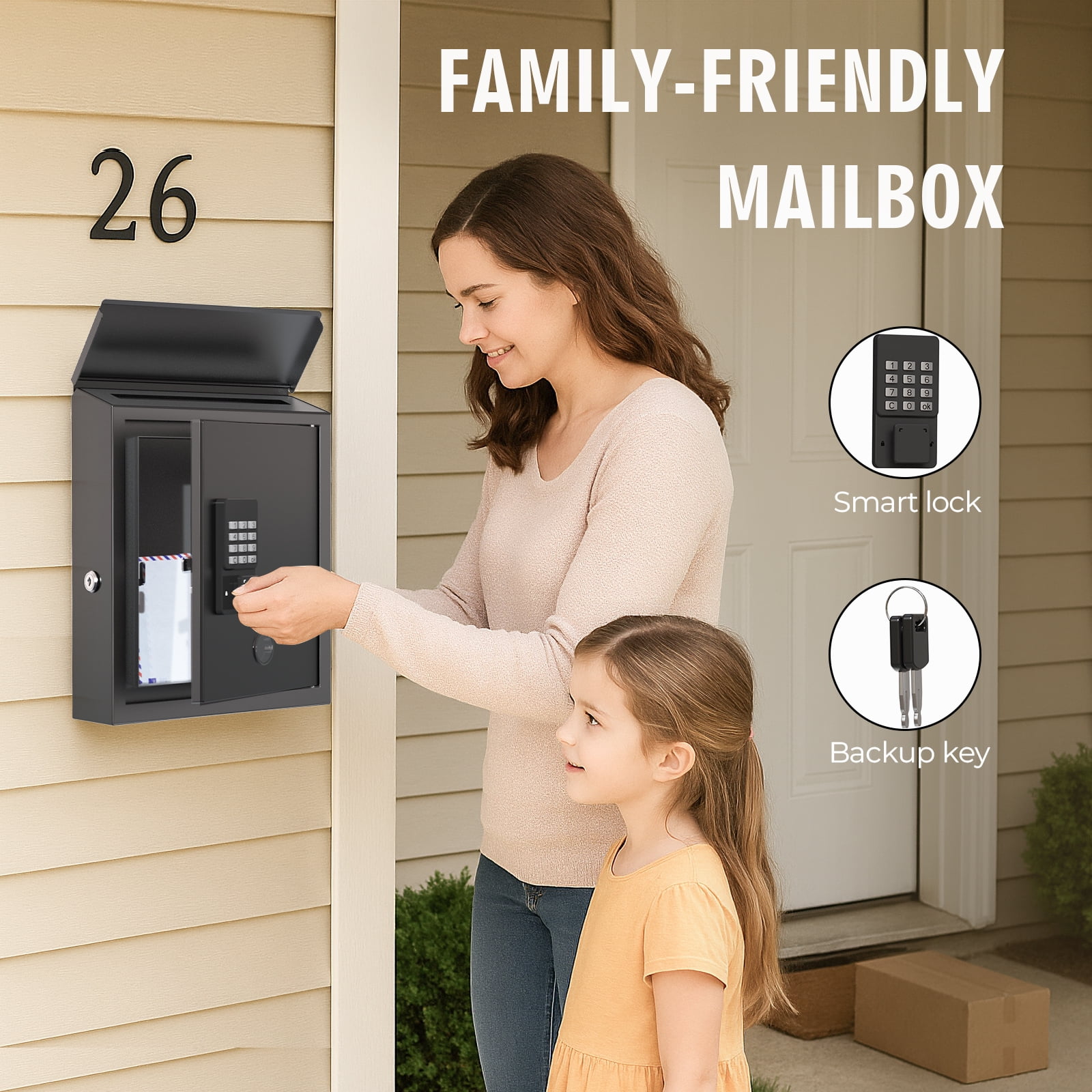 WeHere Mailbox with Smart Lock for Wall Mount, Suggesion Box, Business Key Drop Box, 4 Unlock Ways
