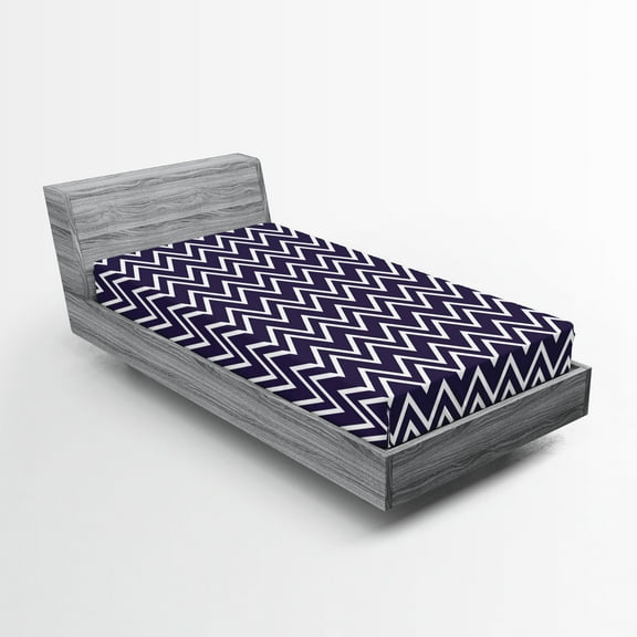 Ambesonne Nautical Fitted Sheet, Zig Zag Modern Pattern, Twin Size, Dark Purple White