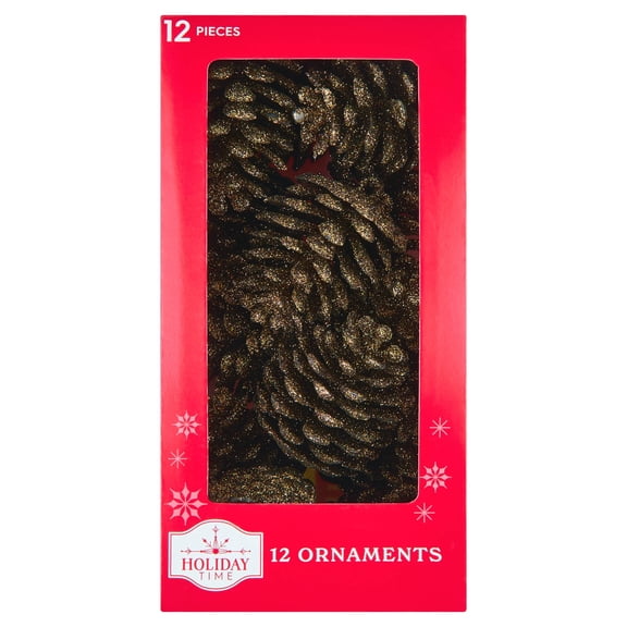 12-Count Brown Glitter Pinecone Christmas Ornaments, 2.4", by Holiday Time