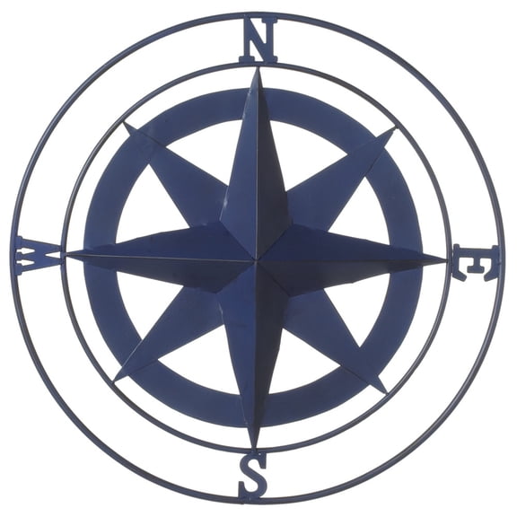 Diva At Home Set of 2 Blue Metal Round Shaped Compass Wall Decor with Distressed Finish 21"