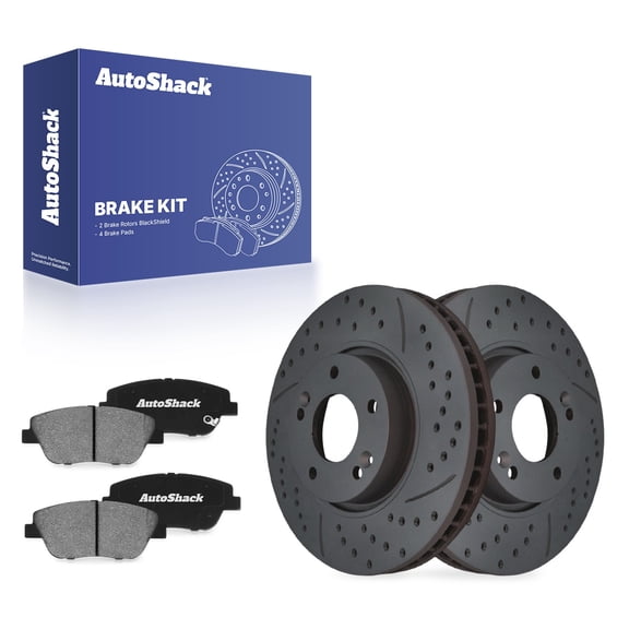 AutoShack Front Vented Drilled & Slotted Coated Brake Rotors Black Matte Finish   Ceramic Pads 6-PC Brake Kit Replacement for 2011-2015 Hyundai Sonata 2011-2016 Kia Optima BlackShield 11.81" (300 mm)