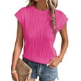 thumbnail image 6 of Summer Solid Color Round Neck Loose Short Sleeve Women's T-Shirt Top, 6 of 6