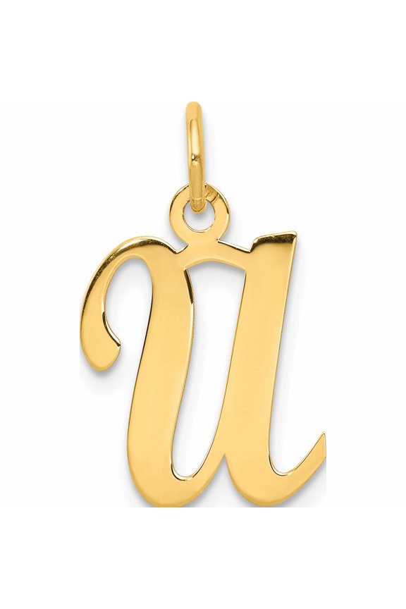 14K Yellow Gold 14Ky Script Letter U Initial Charm Made In United States yc248u