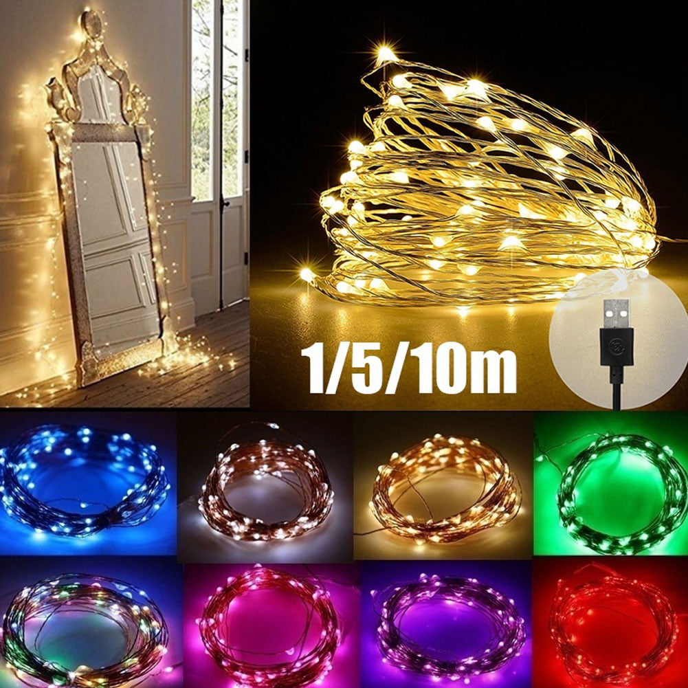 1/5/10M USB Connector LED Copper Wire String Fairy Lights Strip Lamp Party Decor