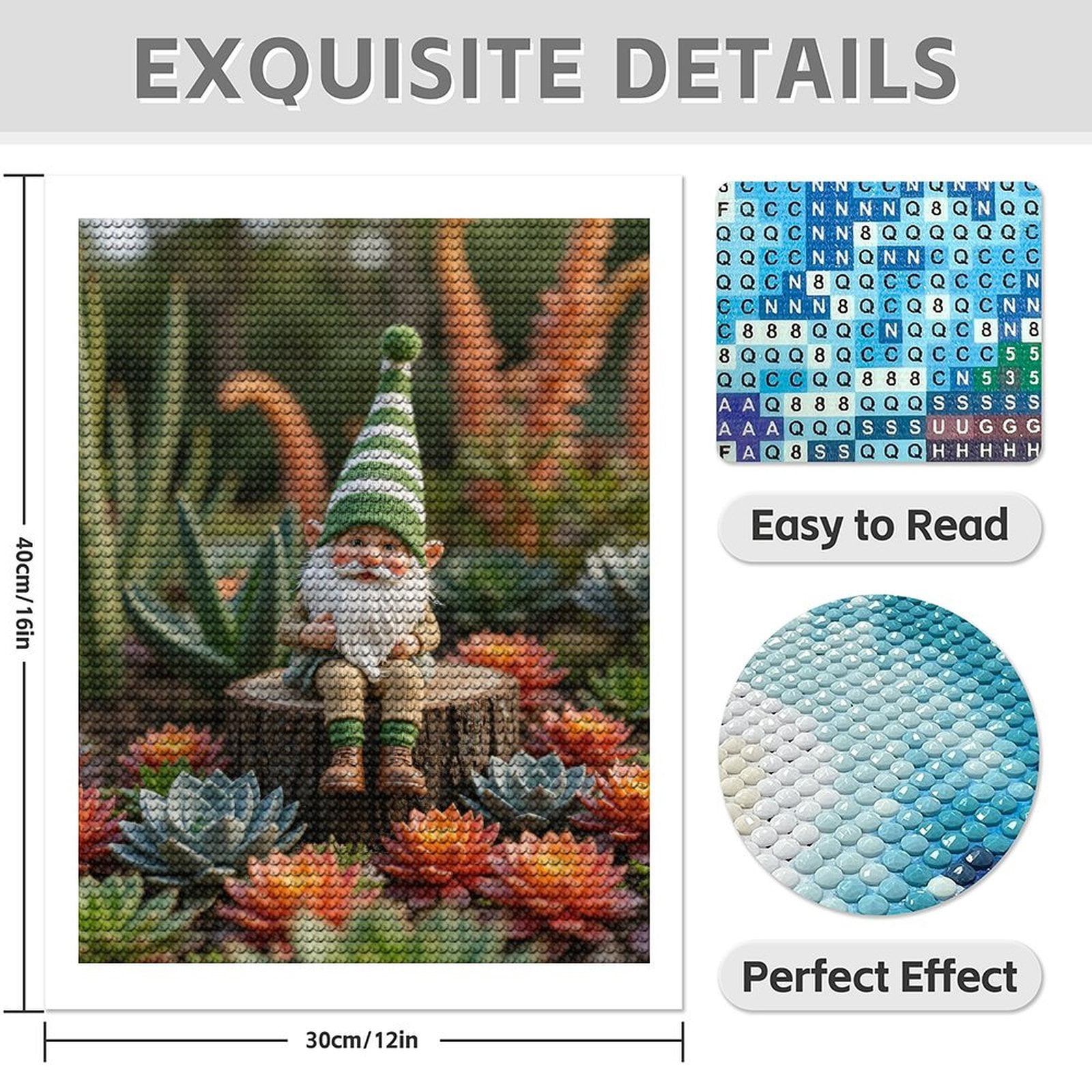 Diamond Art Kit for Adults, Gnome In Succulent Garden Diamond Painting for Adults Beginners, 5D DIY Diamond Art Painting Kits, Colorful Diamond Painting Craft for Home Decor 12x16