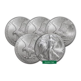 1 oz Silver Eagle Coin BU - Random Year - 5 Coins Total