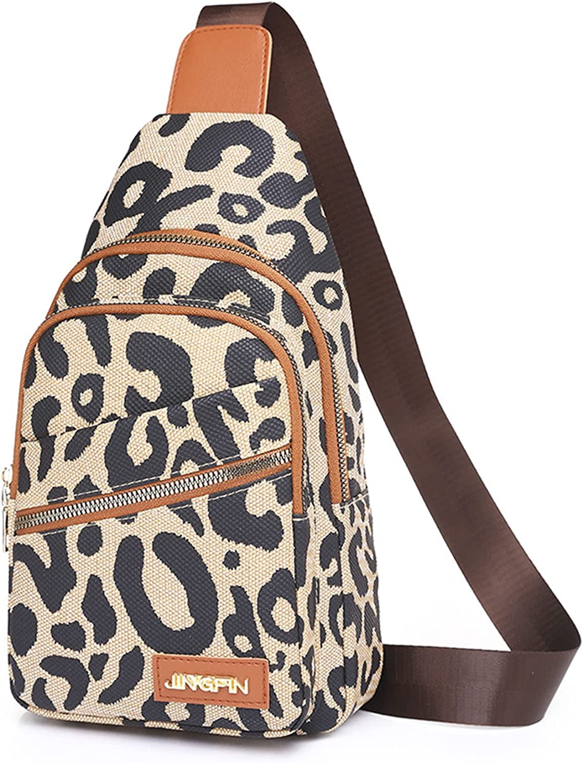 Euphrates Women's Leopard Print Leather Sling Crossbody Bag, Black