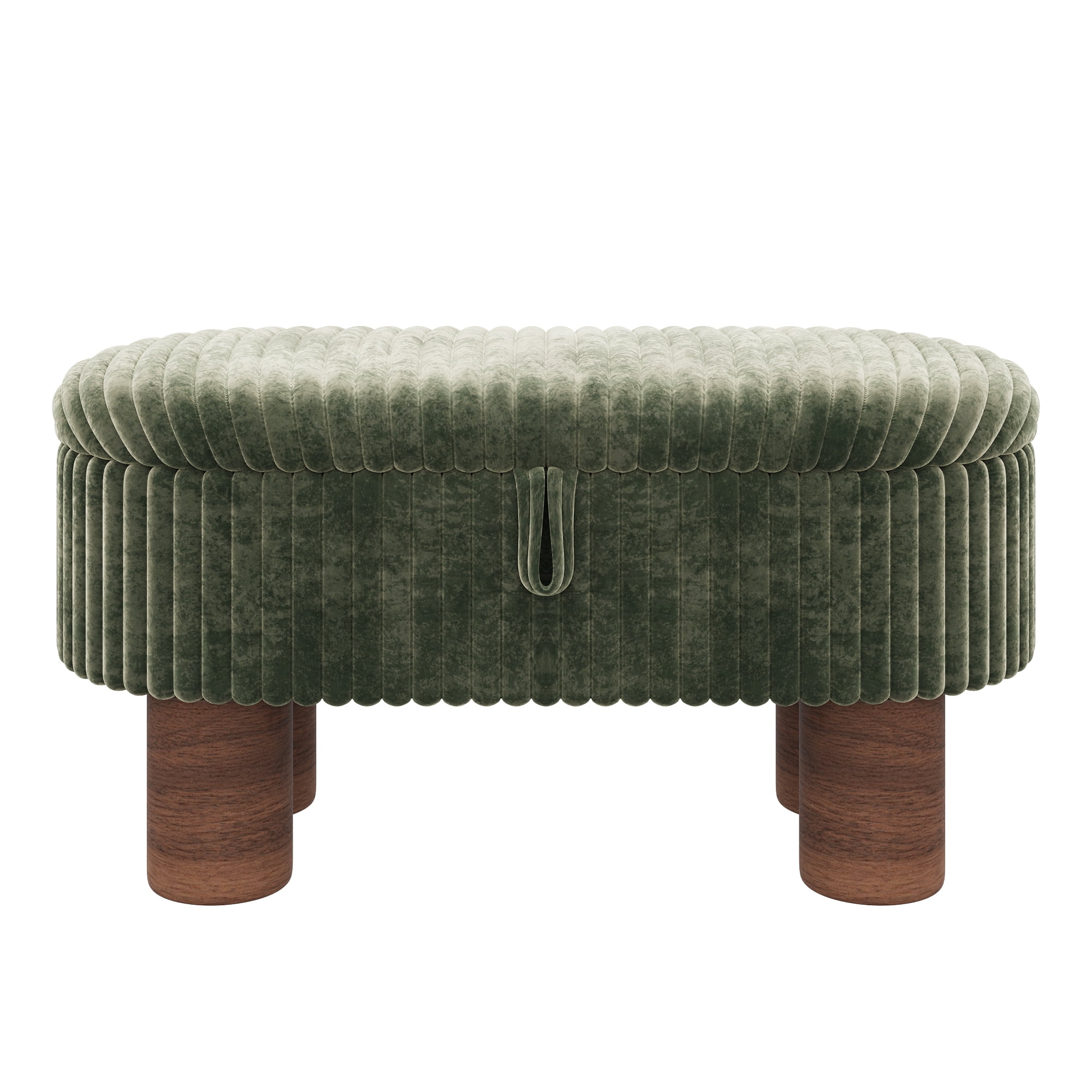 Euroco Modern Storage Ottoman Bench,Corduroy Upholstered Entryway Shoe Bench, End of Bed Bench for Living Room Bedroom,Green